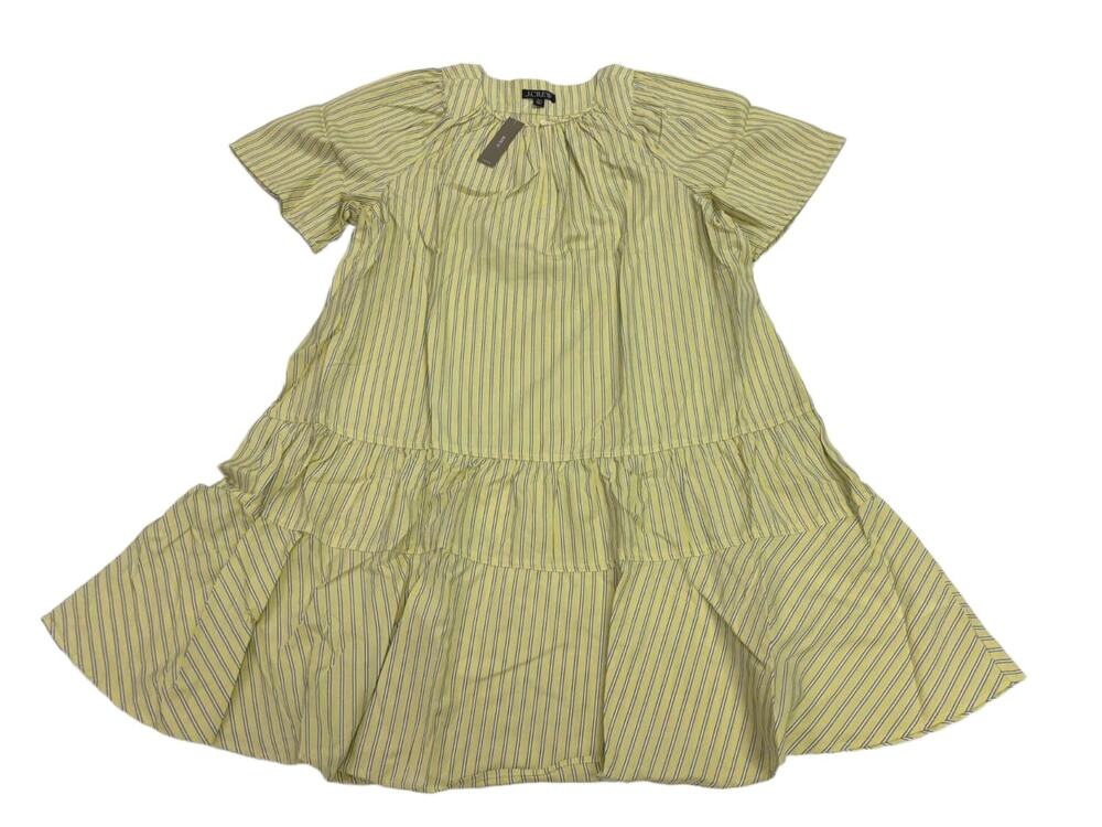 J.Crew Tiered Babydoll Dress Womens XL Tall Yellow Striped Cotton Flutter Sleeve